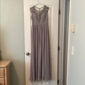 Elegant Gray Lace Evening Gown